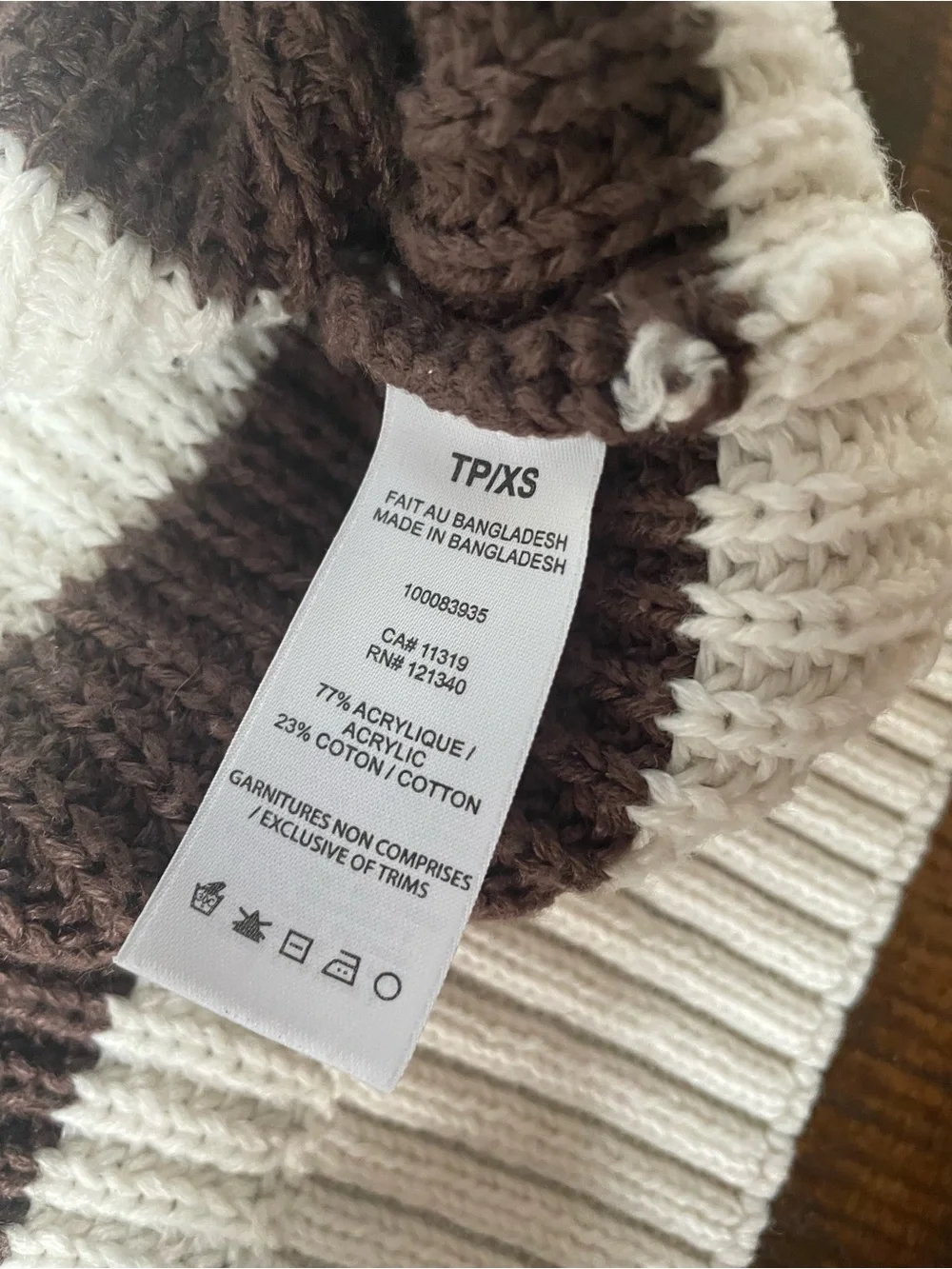 Brown and White Stripe Crew Neck Sweater